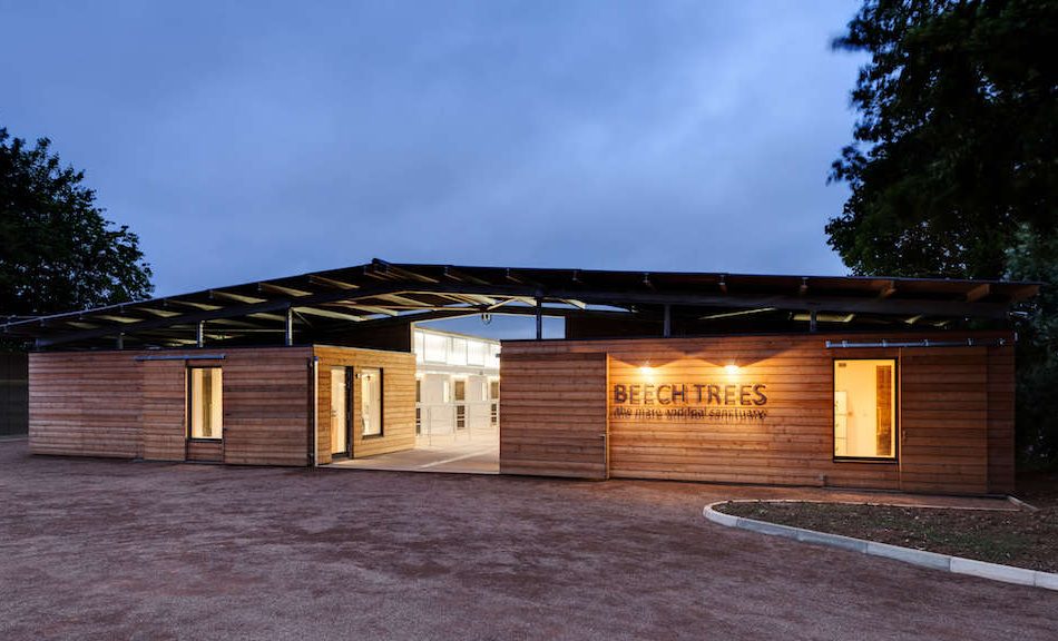Front view of animal centre at night