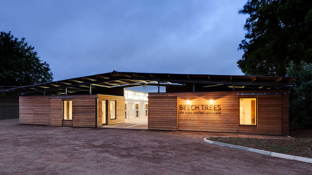 Front view of animal centre at night